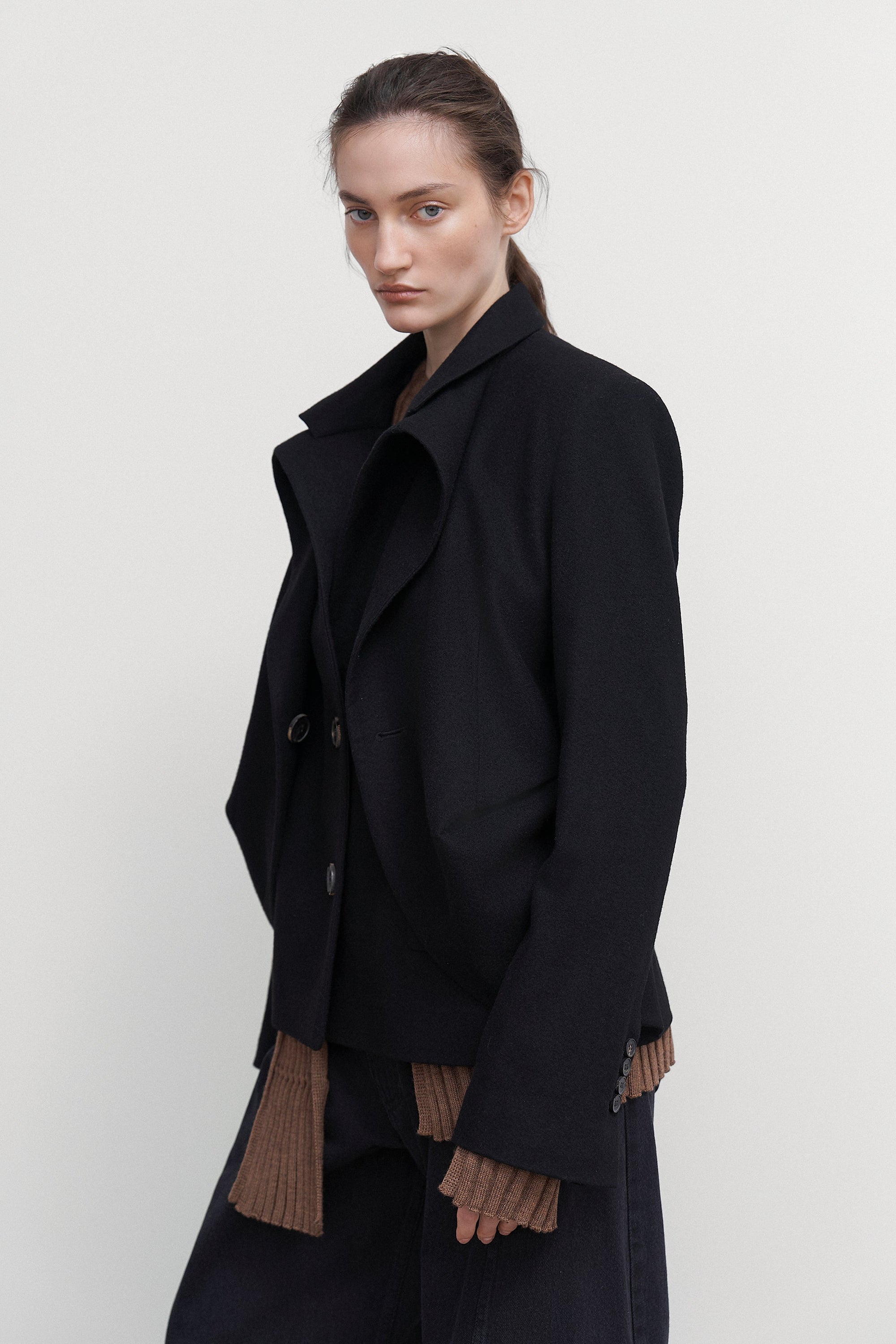 DRAPED WOOL PEACOAT