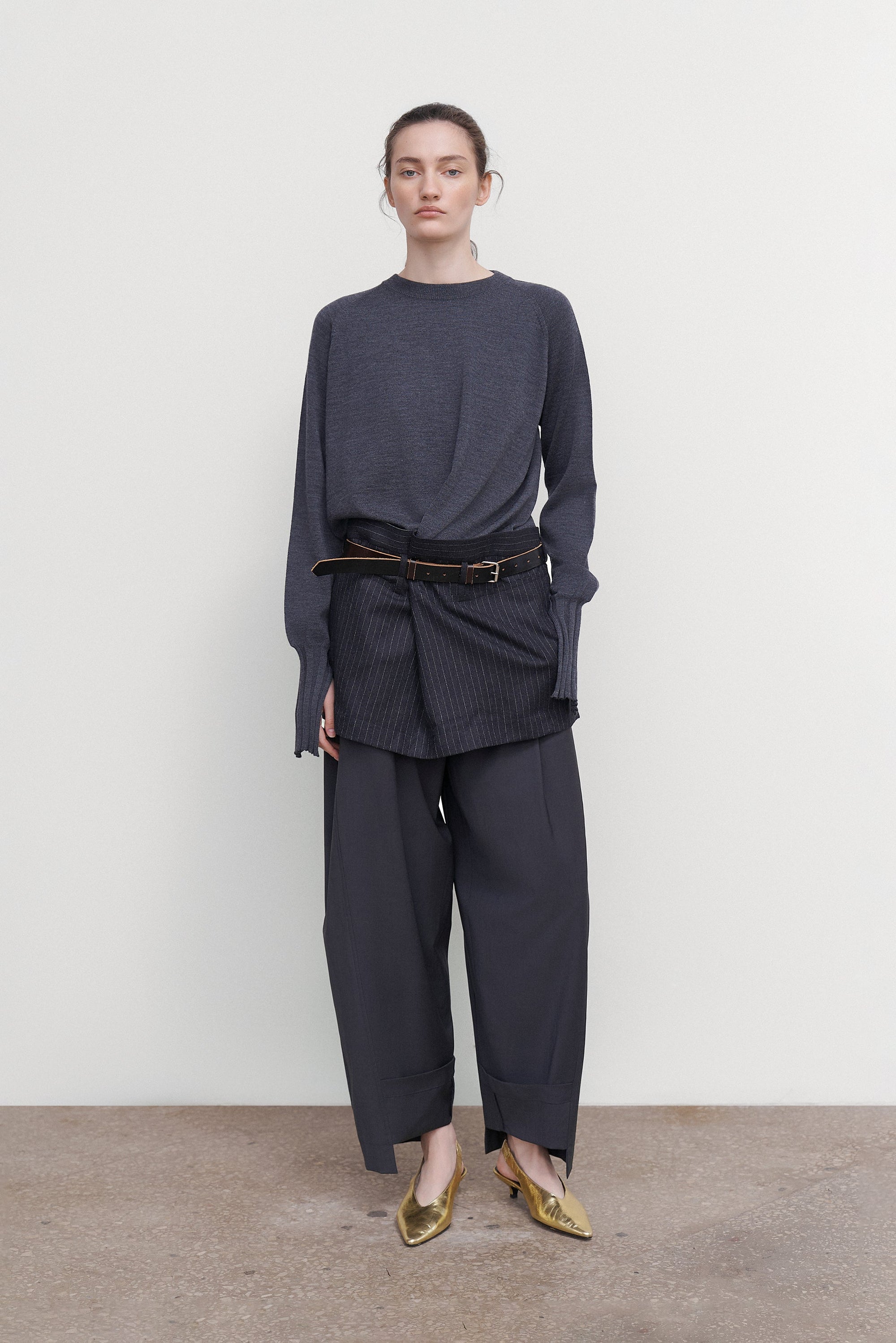 WOOL SWEATER WITH SUITING OVERLAY