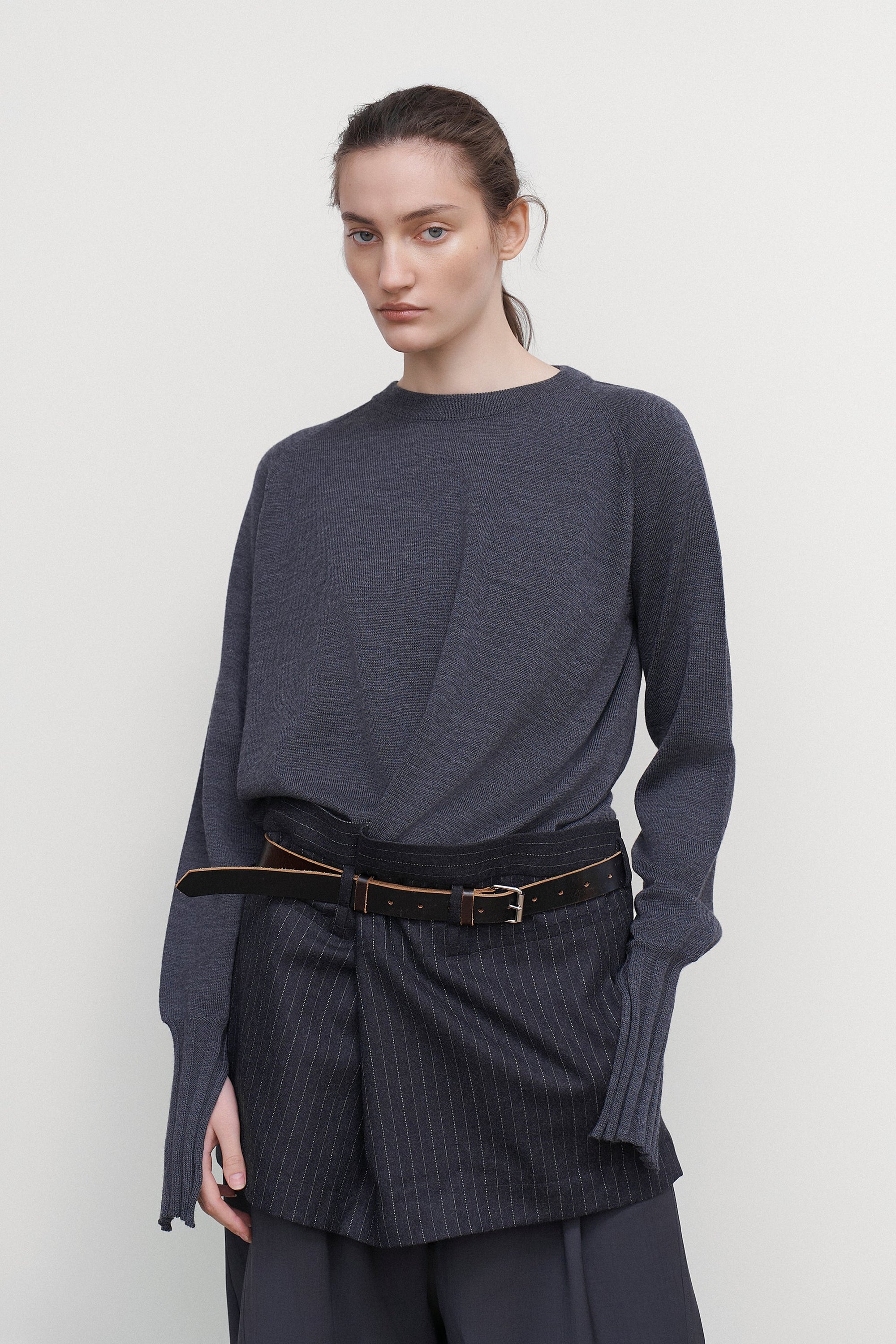 WOOL SWEATER WITH SUITING OVERLAY