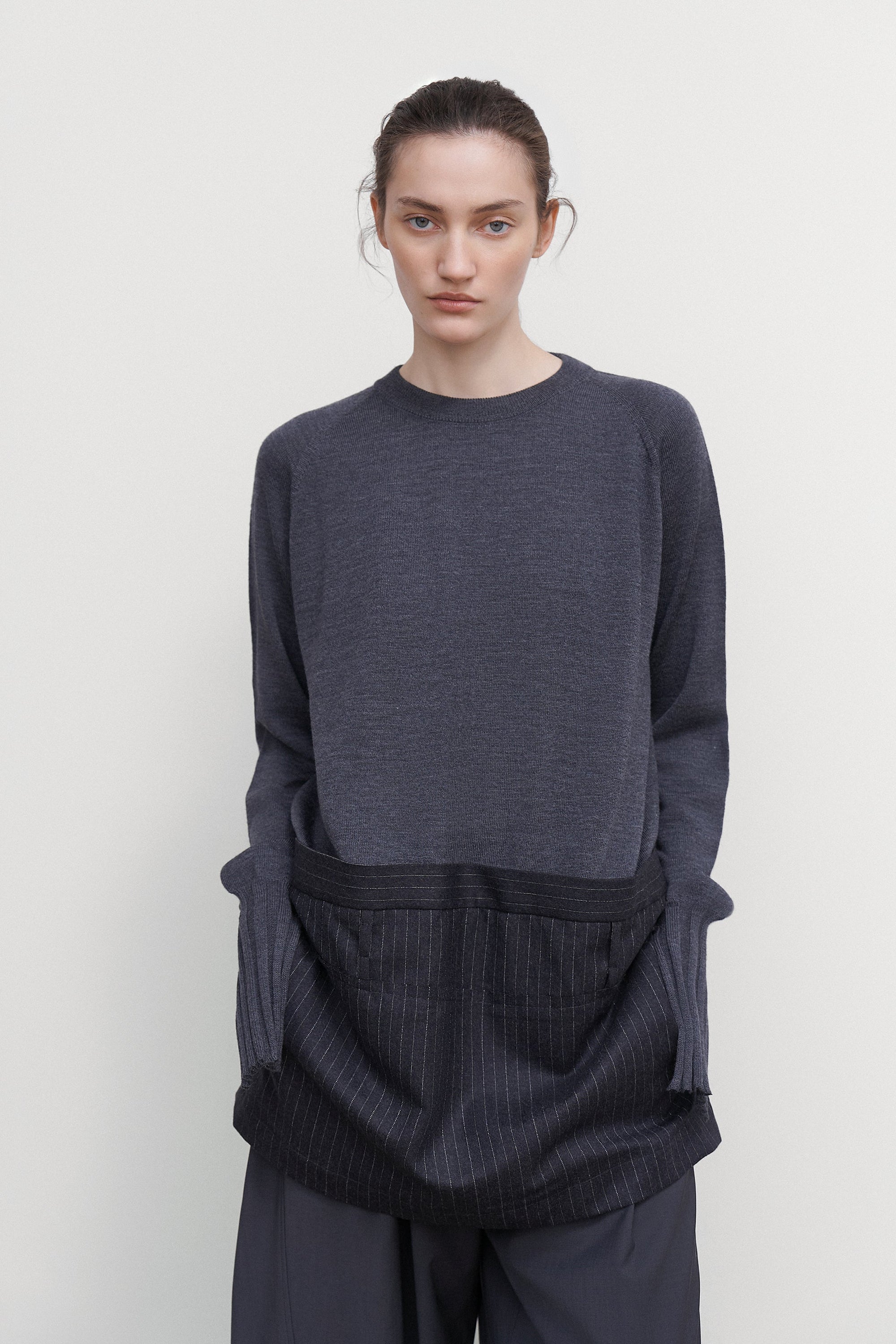 WOOL SWEATER WITH SUITING OVERLAY