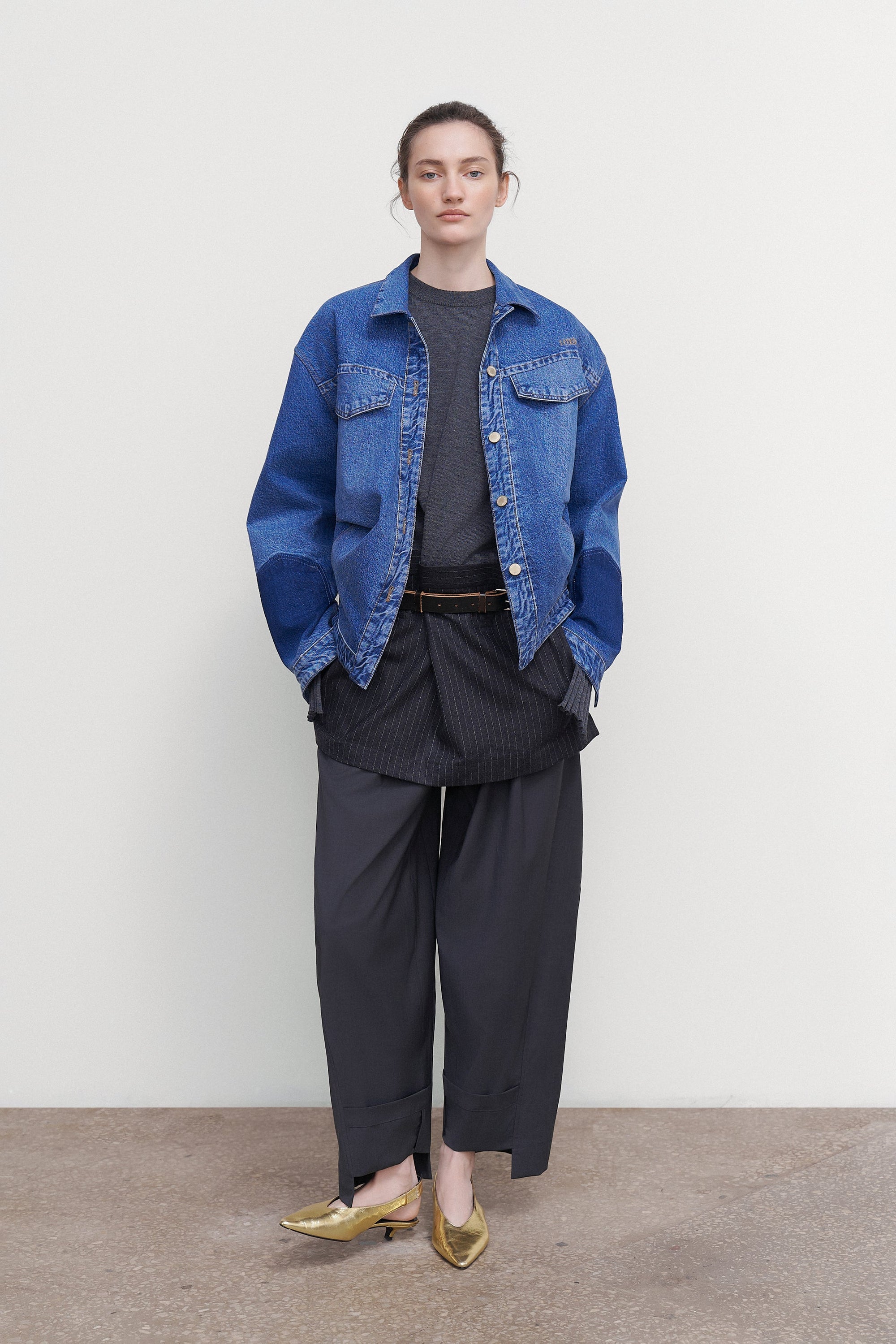 DENIM JACKET WITH DRAPED SIDES