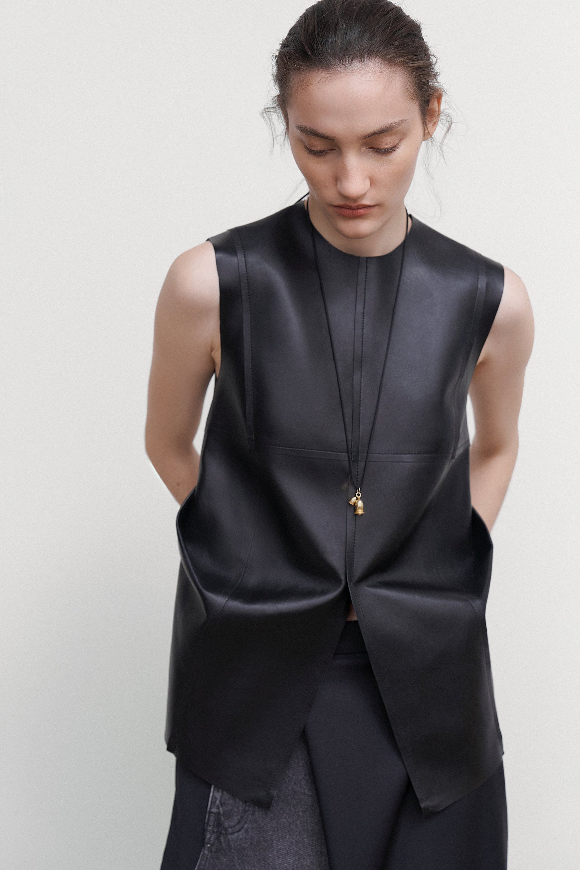 DECONSTRUCTED LEATHER TOP