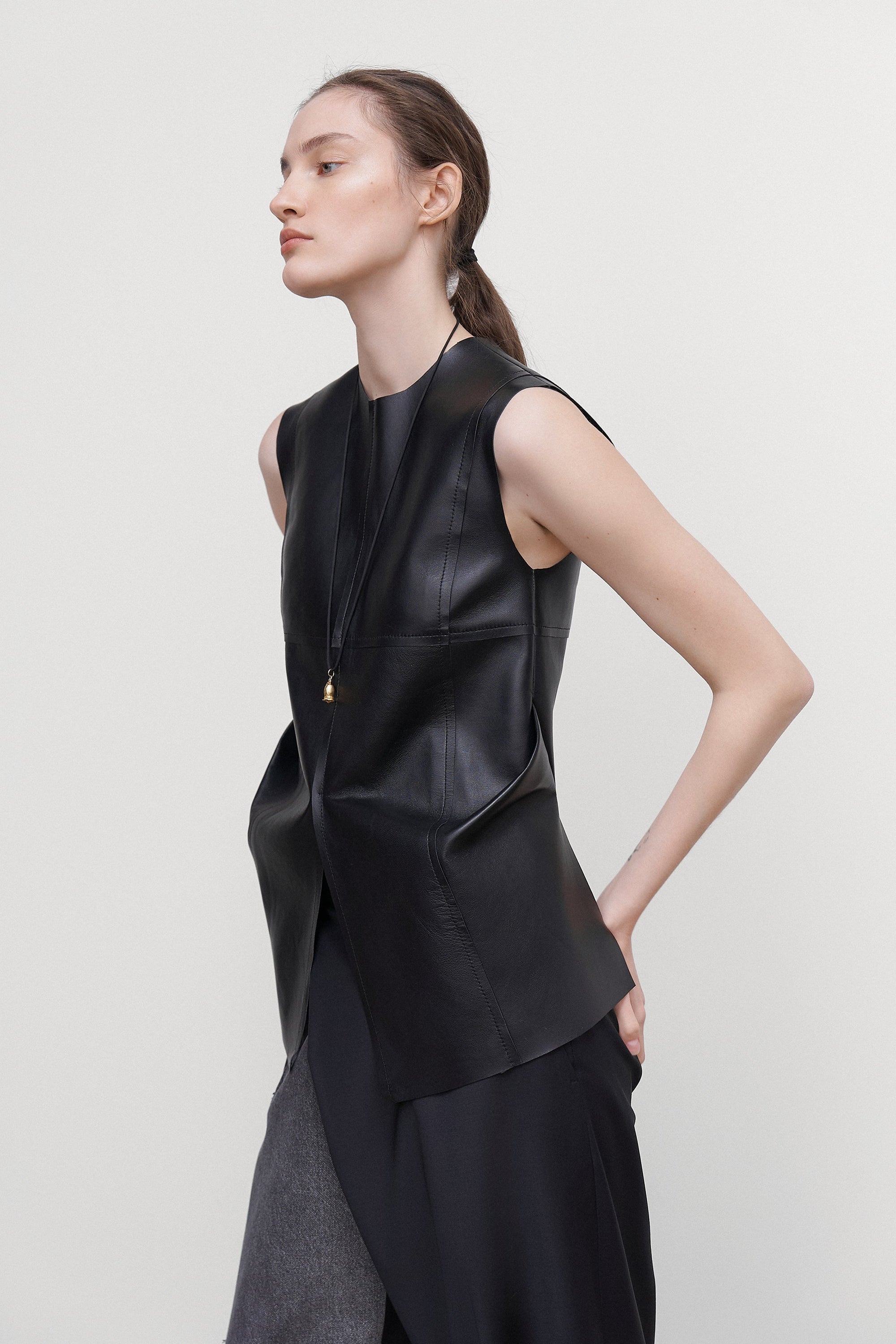 DECONSTRUCTED LEATHER TOP