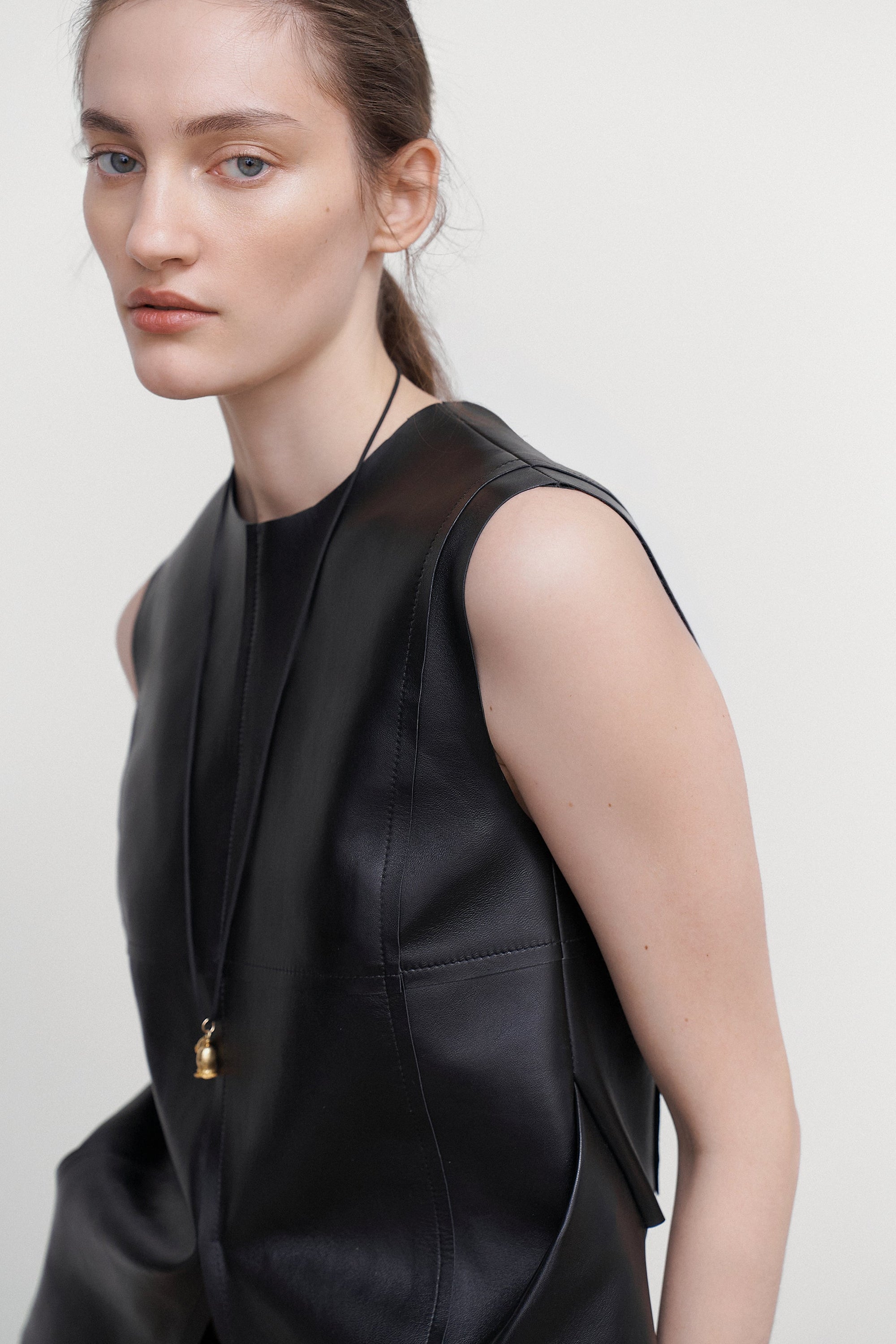 DECONSTRUCTED LEATHER TOP