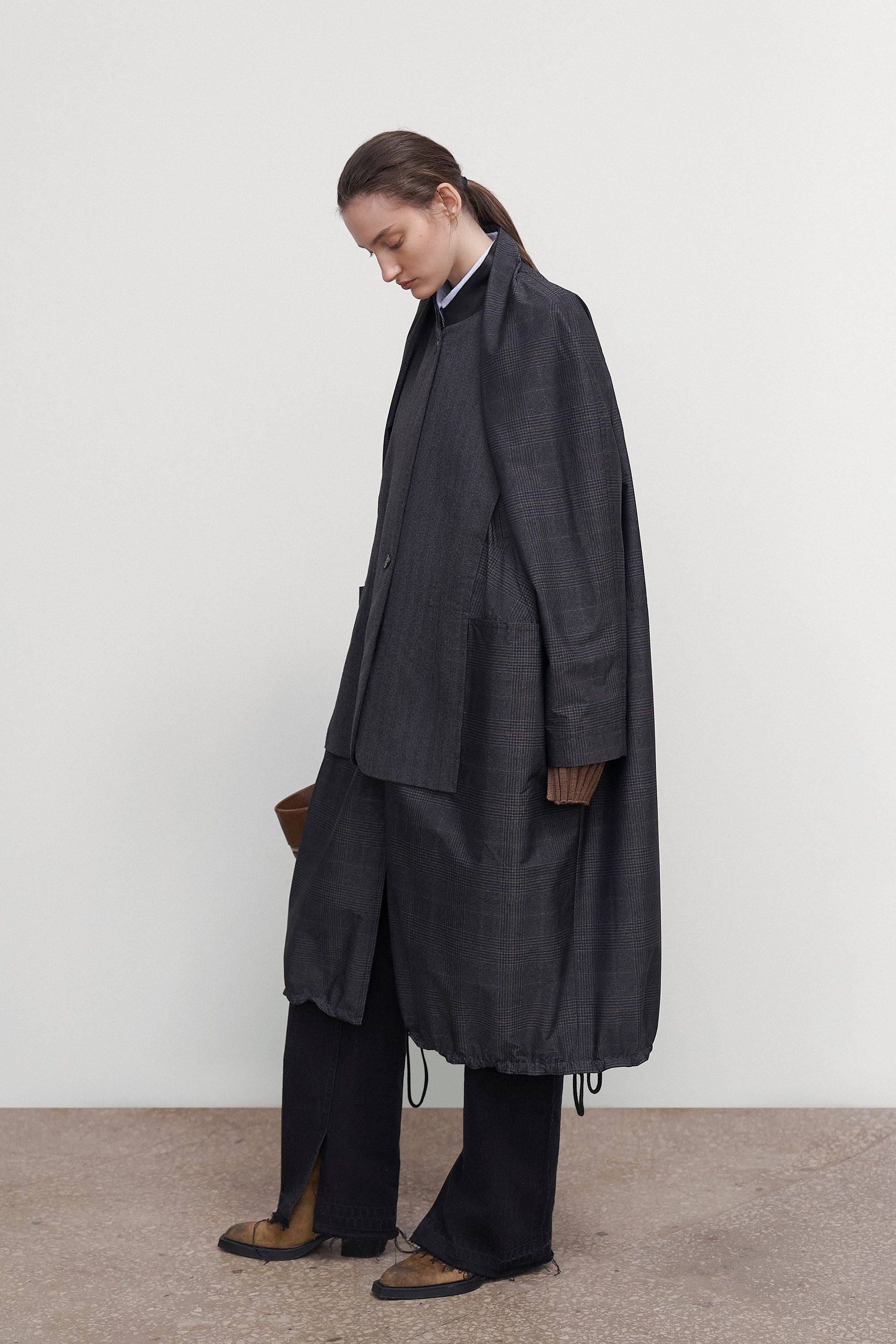 WOOL-BLEND PARKA WITH SUITING DETAIL