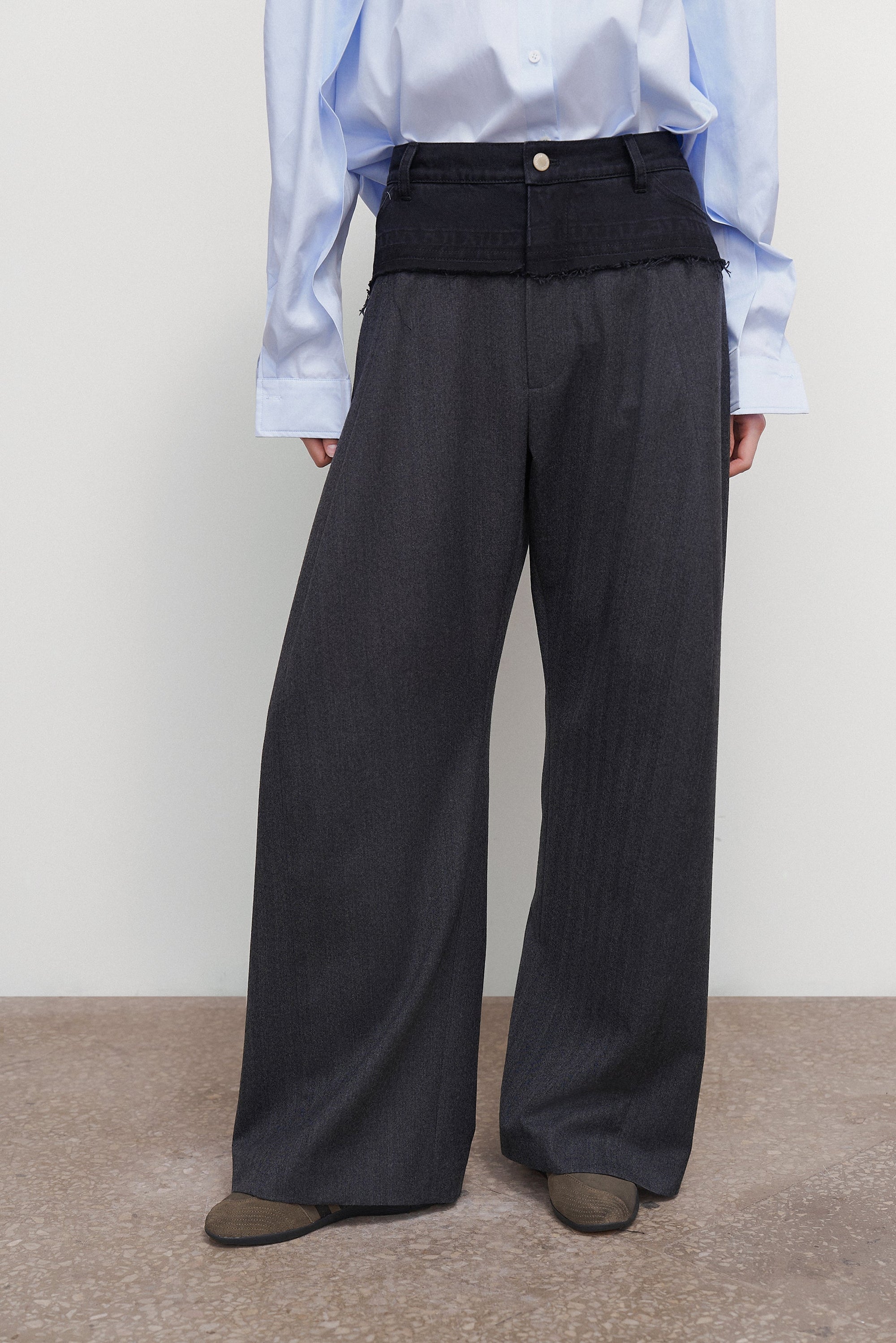 WIDE-LEG PANTS WITH DENIM PANEL