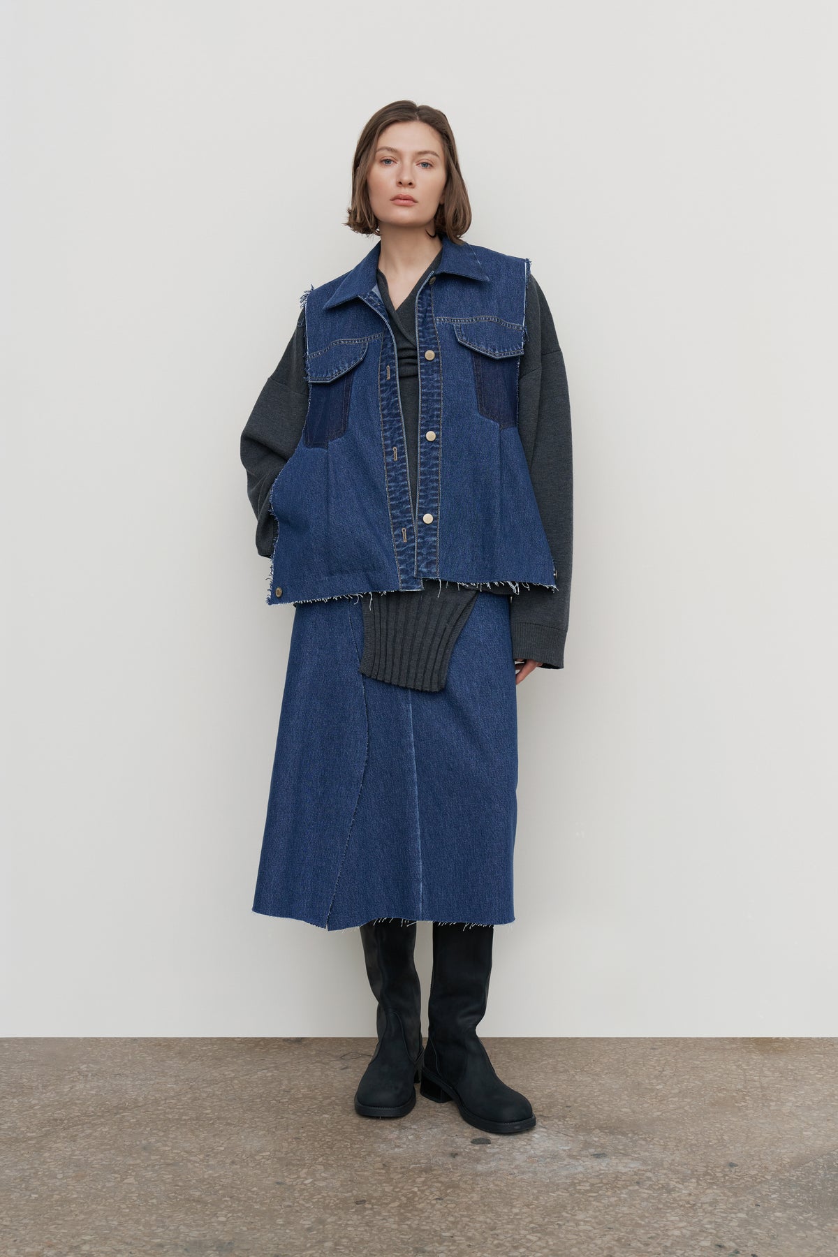 KNITTED-TRIMMED DENIM JACKET