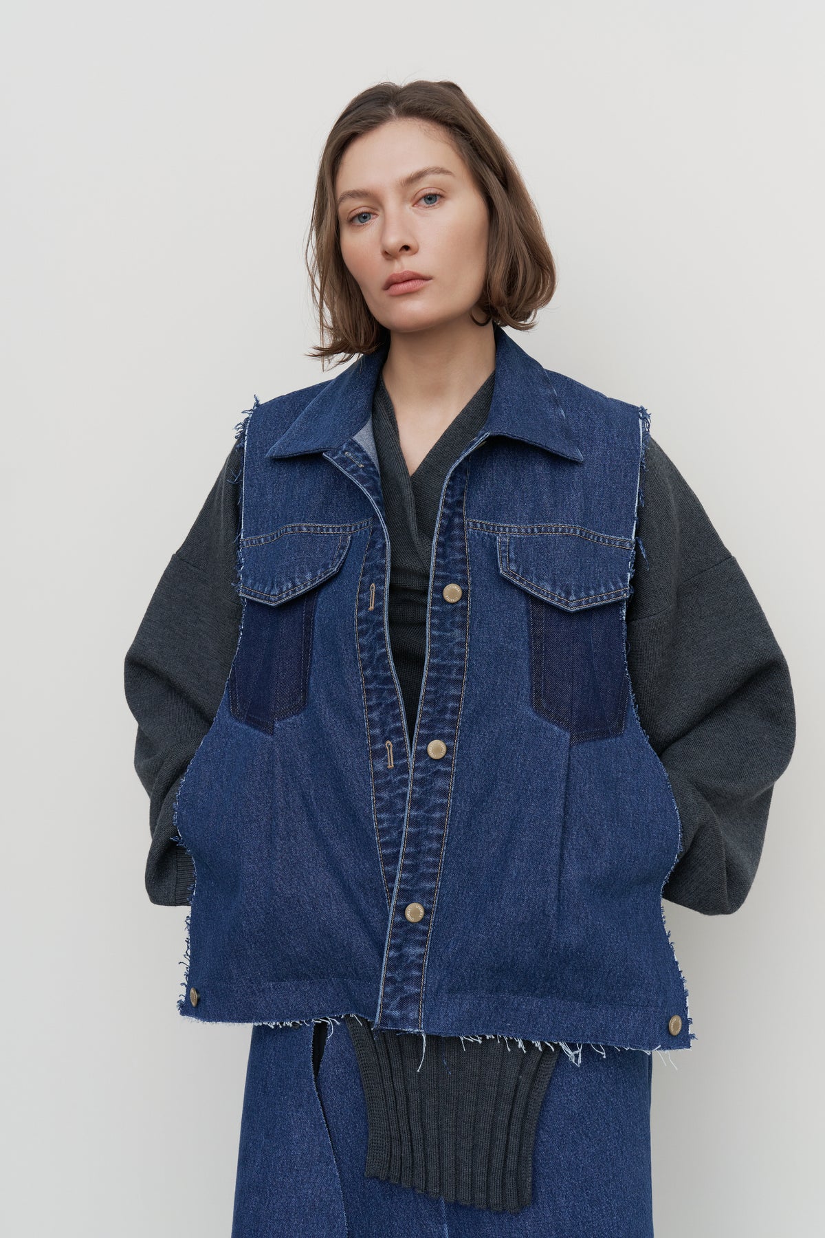 KNITTED-TRIMMED DENIM JACKET