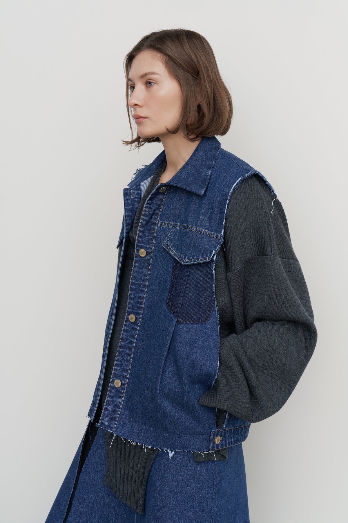 KNITTED-TRIMMED DENIM JACKET