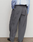 RUFFLE HIGH-RISE BIFLEX BARREL-LEG PANTS