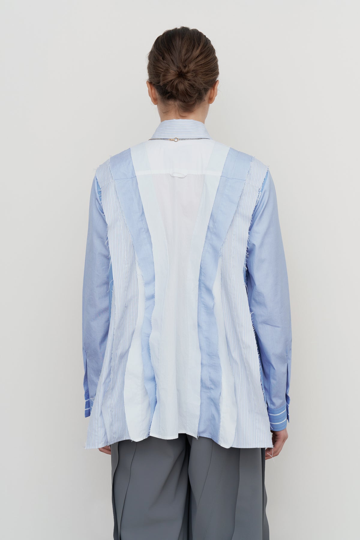 PEPLUM-PLEAT PATCHWORK SHIRT