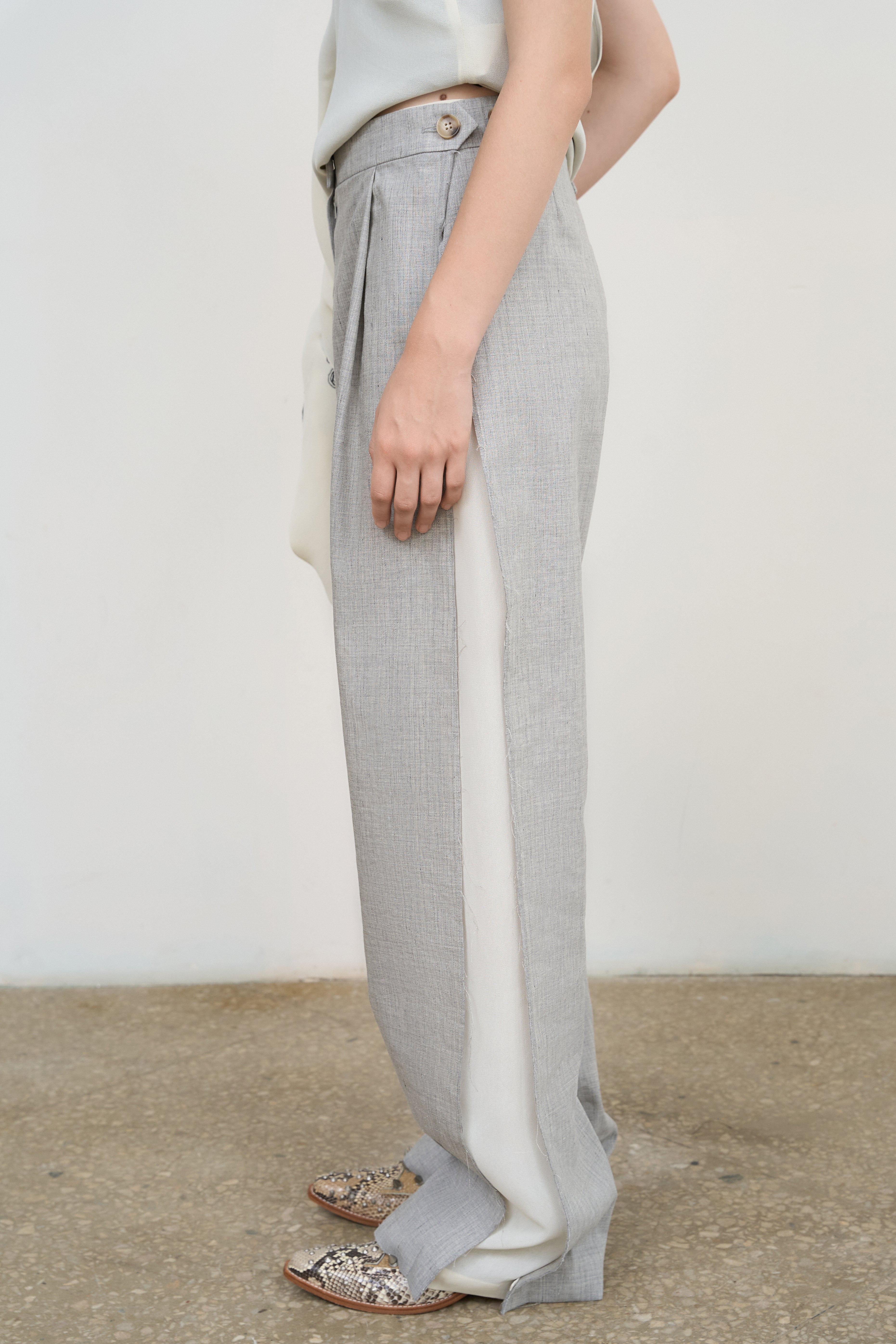 PANTS WITH FRAYED-EDGE SIDE STRIPES – Litkovska Ukraine