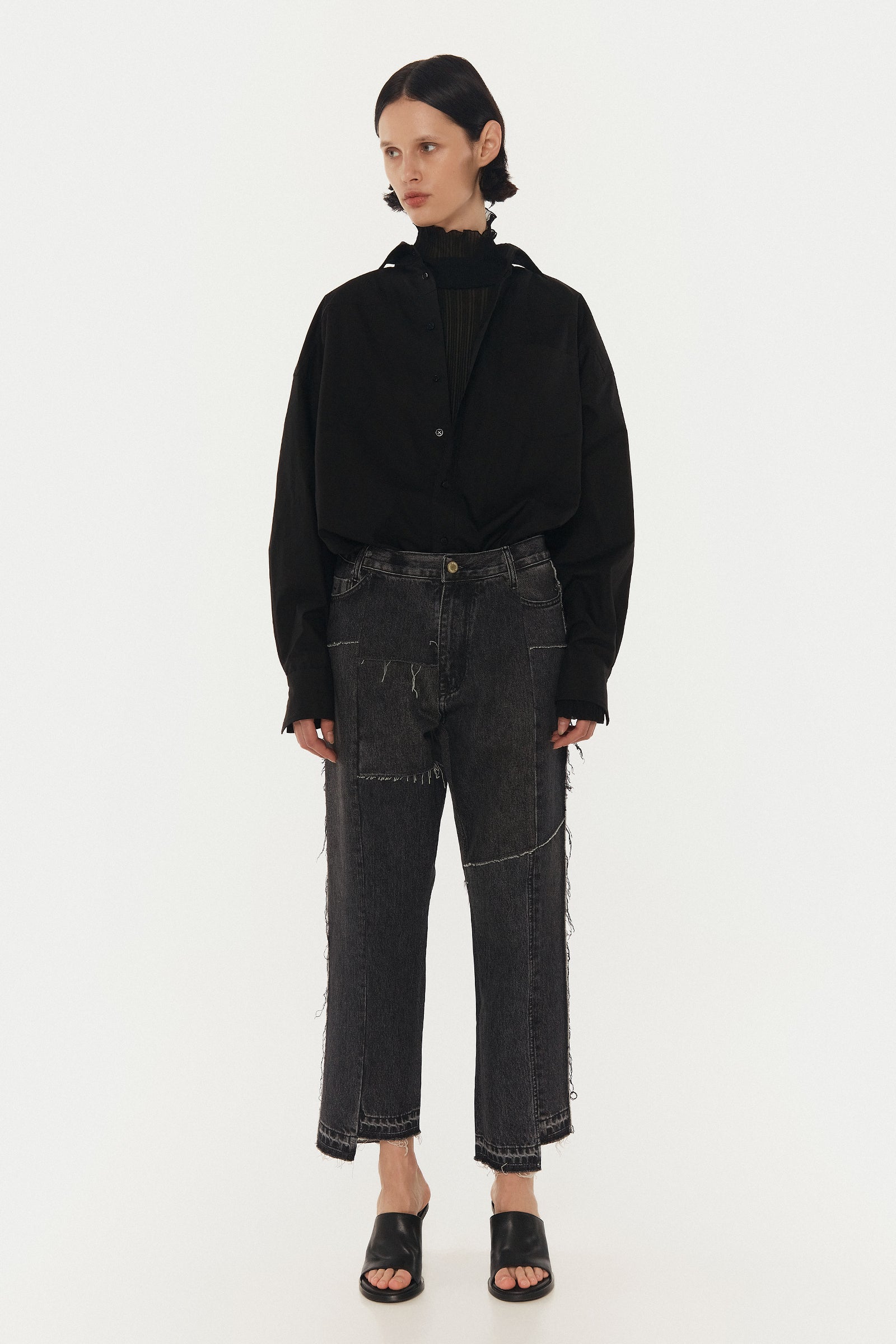 Джинси з патчворк сірі