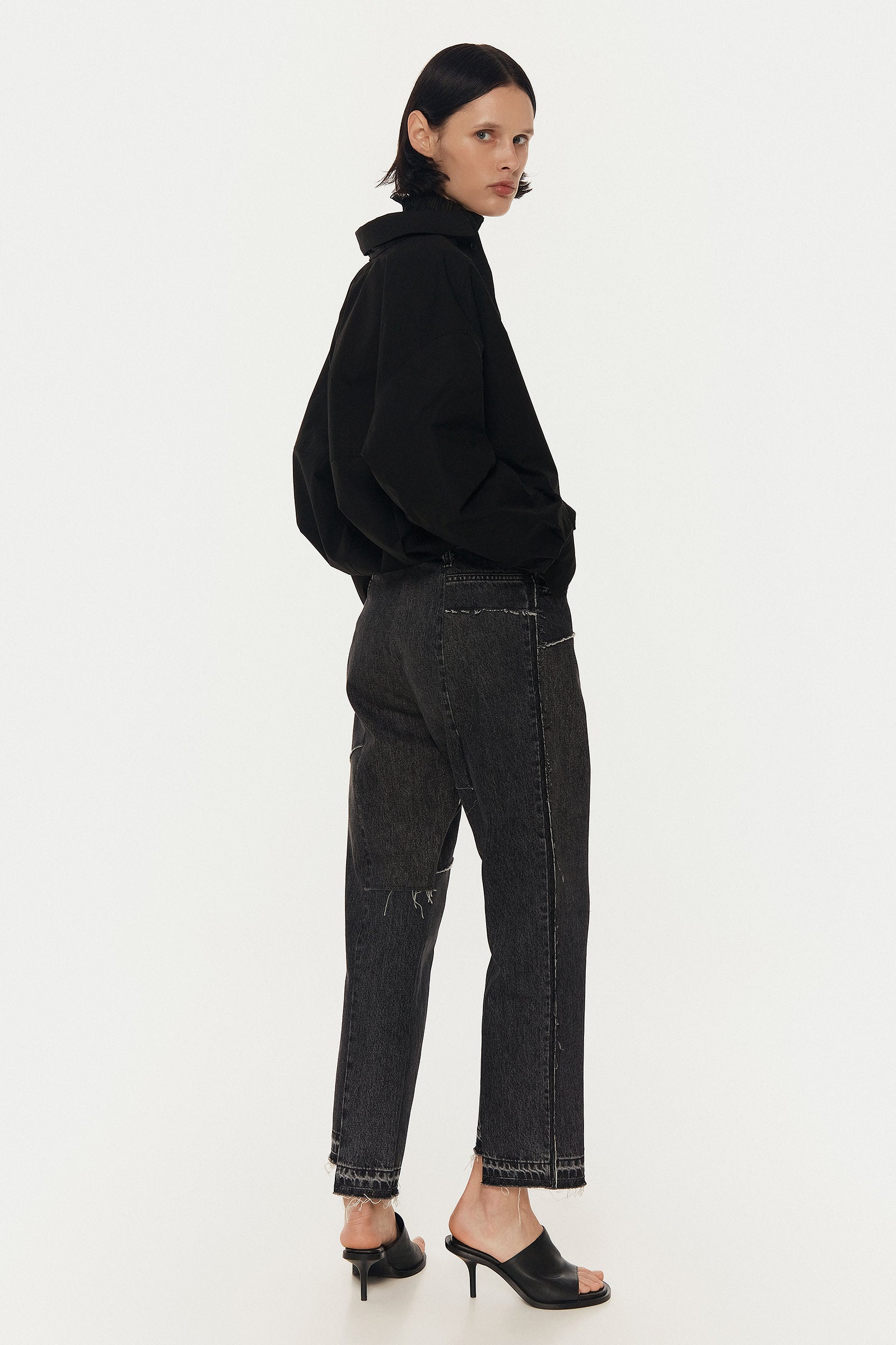 Джинси з патчворк сірі