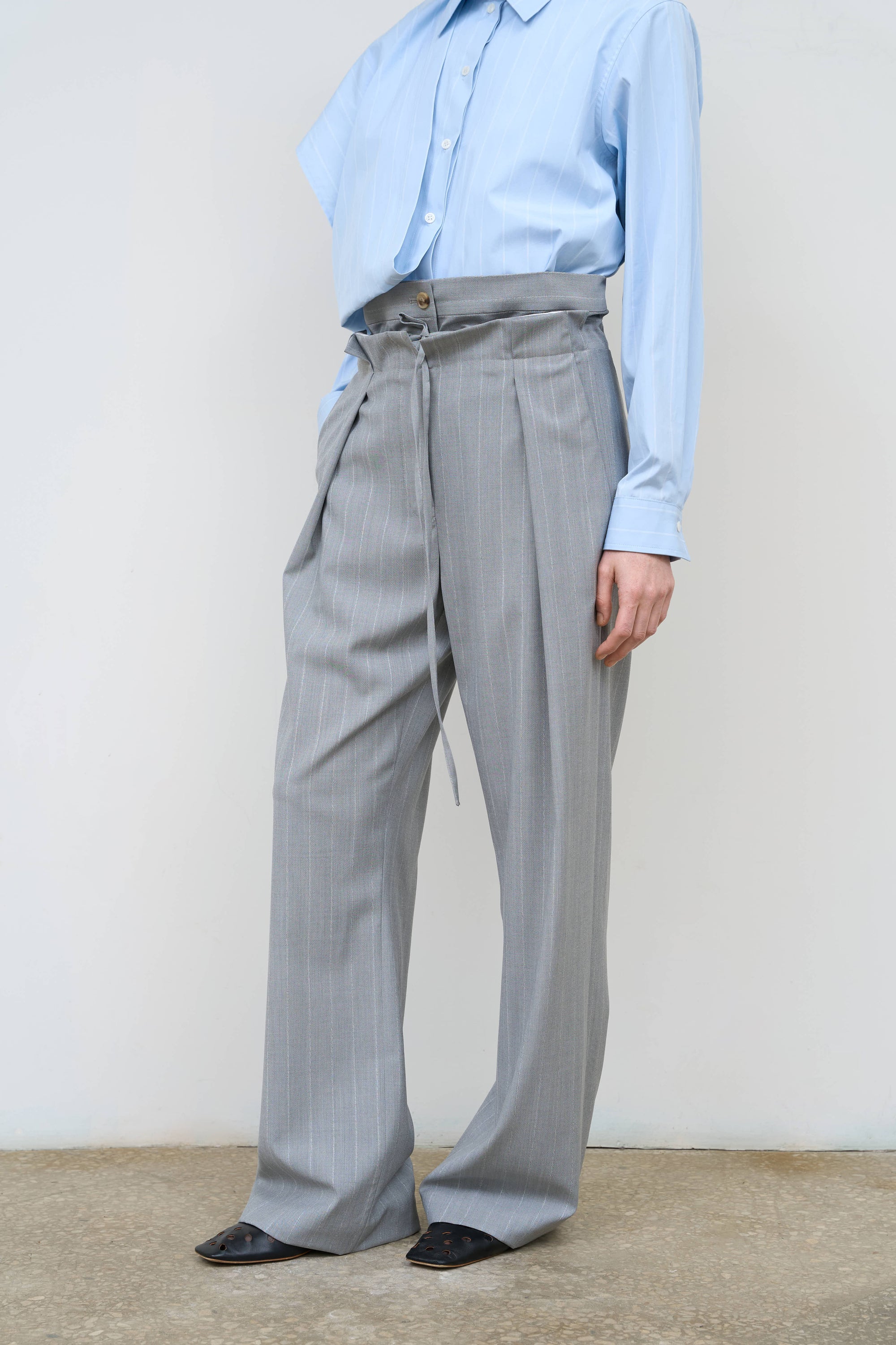 LITKOVSKA Pinstripe Pleated Pants with Drawstring