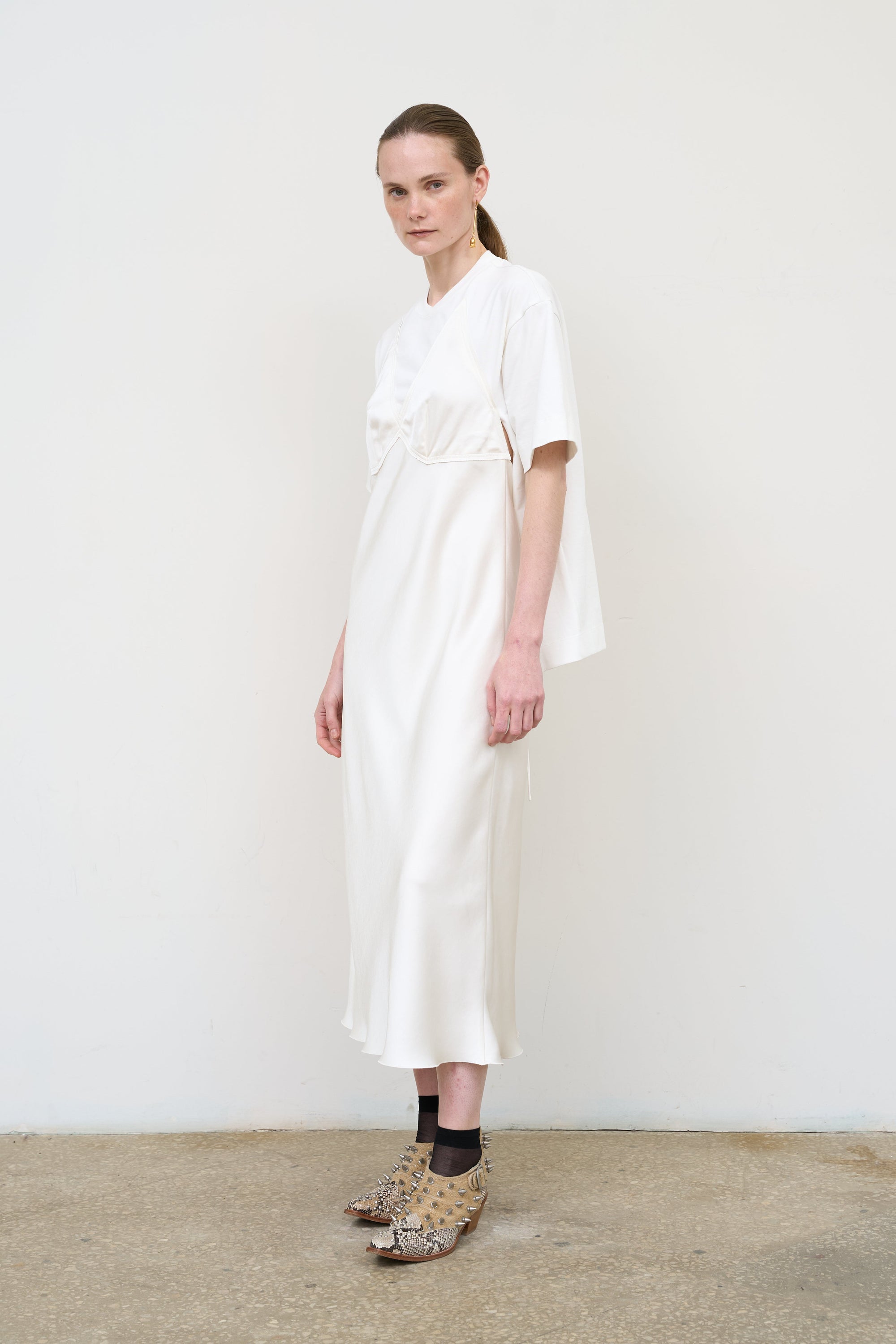 Soft-Structured Tee Dress in White