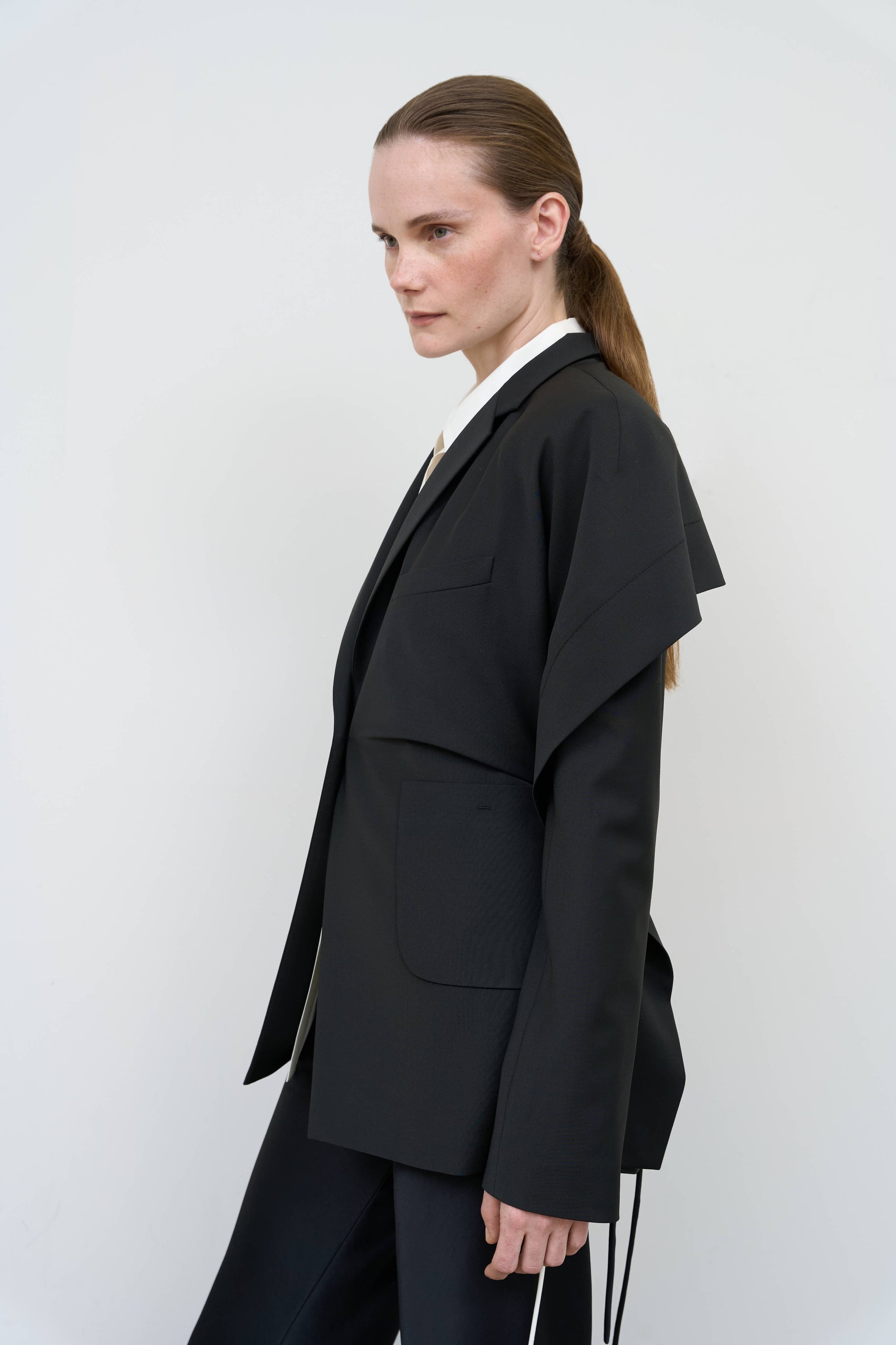 Tailored Jacket with Capelet Overlay in Black 1