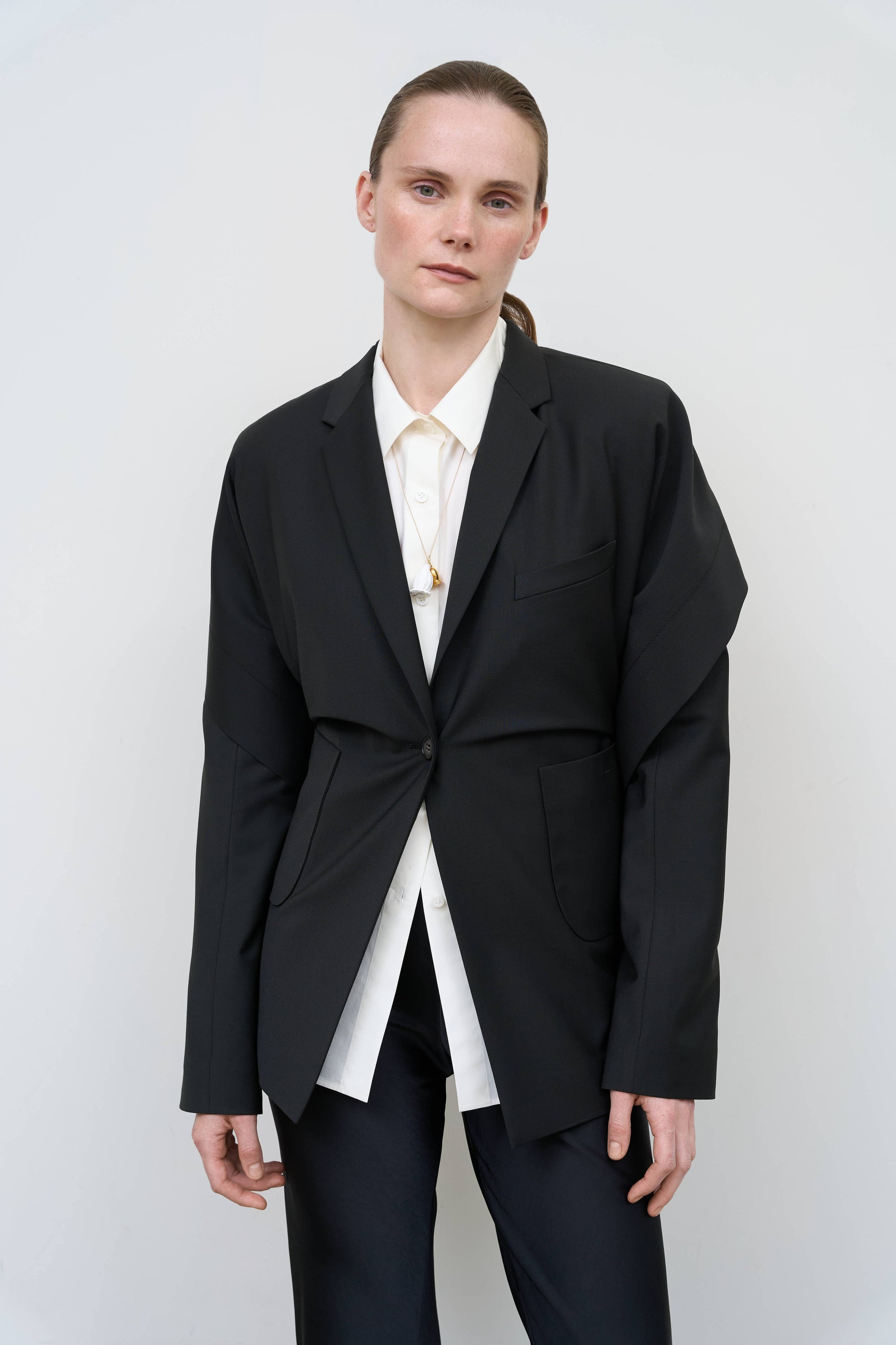 Tailored Jacket with Capelet Overlay in Black 2