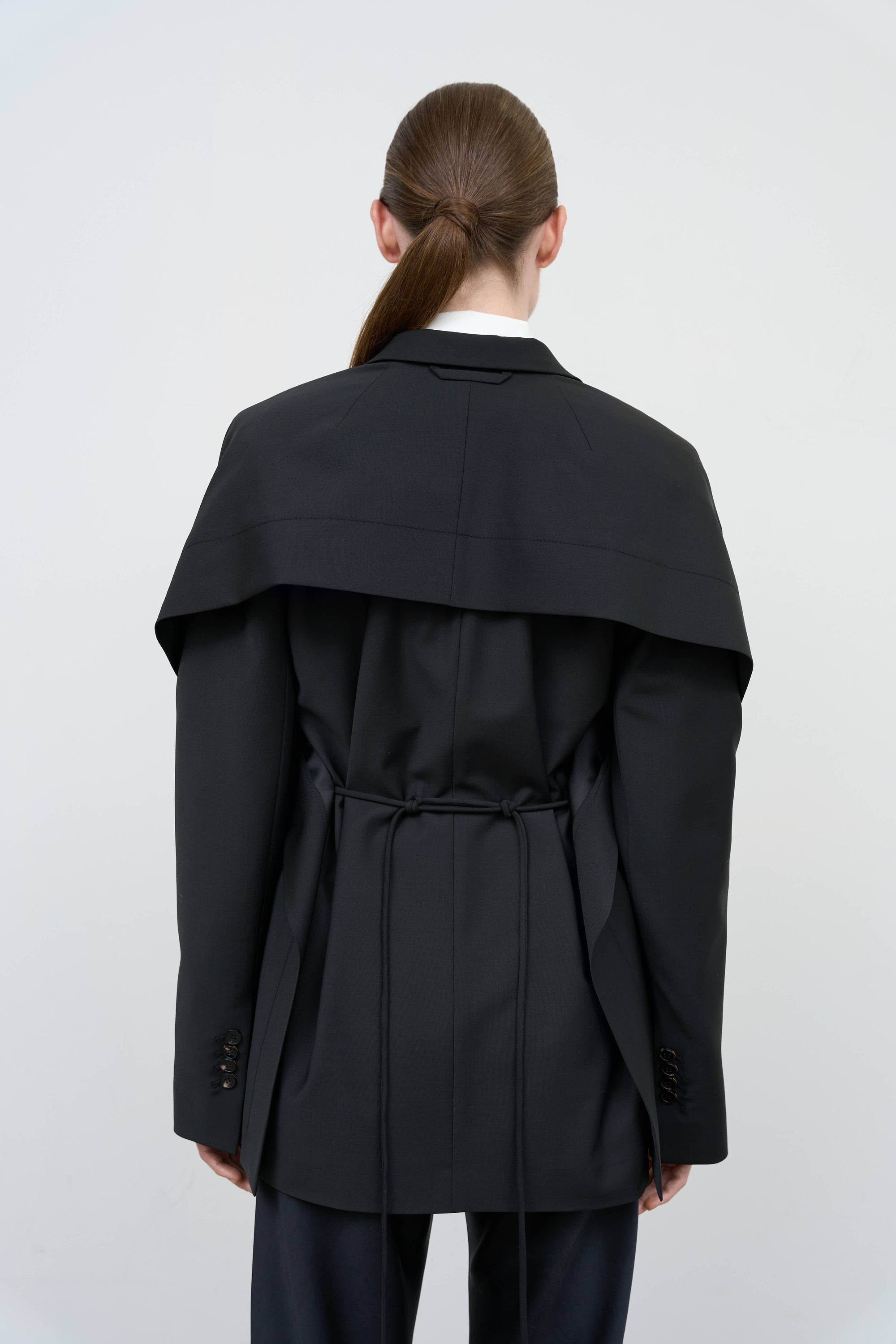 Tailored Jacket with Capelet Overlay in Black 3