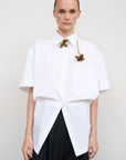 WHITE COTTON SHIRT WITH A TWISTED BACK