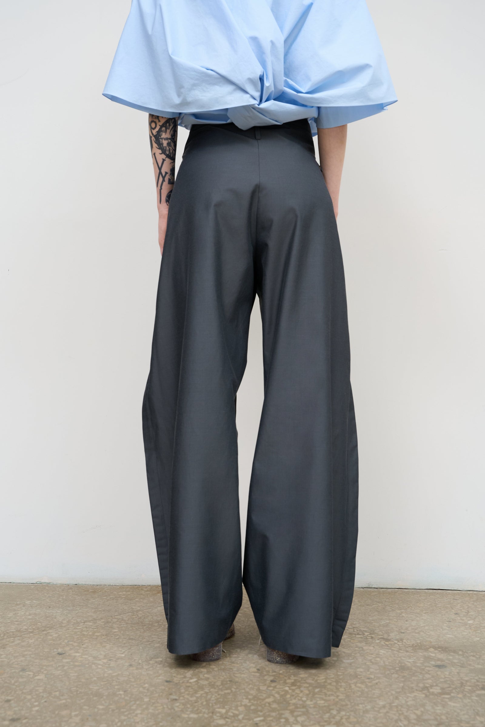 Сірі широкі бавовняні штани з регульованою талією