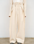 Широкі бавовняні штани з регульованою талією айворі