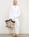 WIDE TAPERED LEG PATCHWORK PANTS