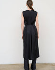 Waist-Twisted Satin Dress in Black 1