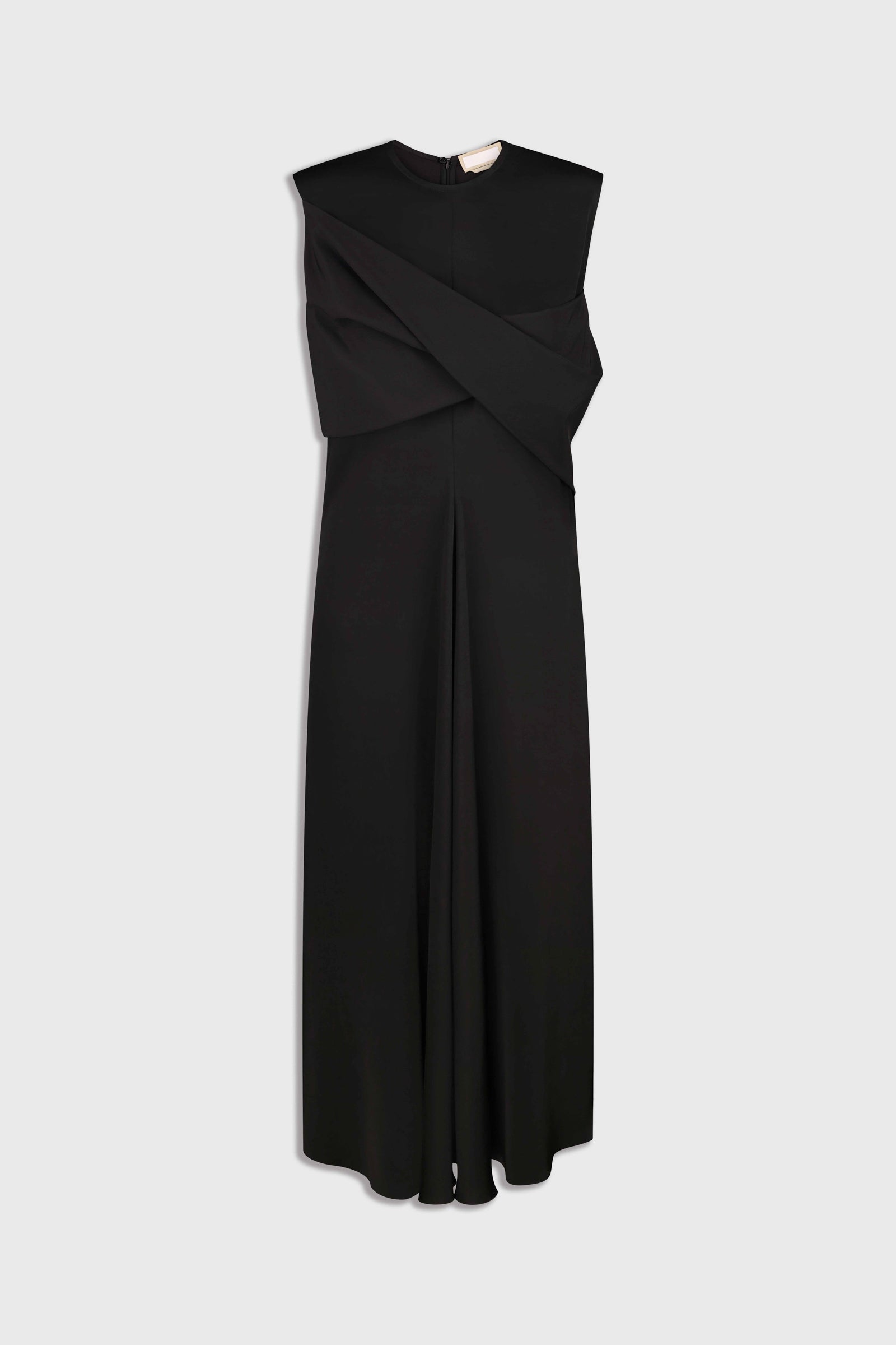 Waist-Twisted Satin Dress in Black