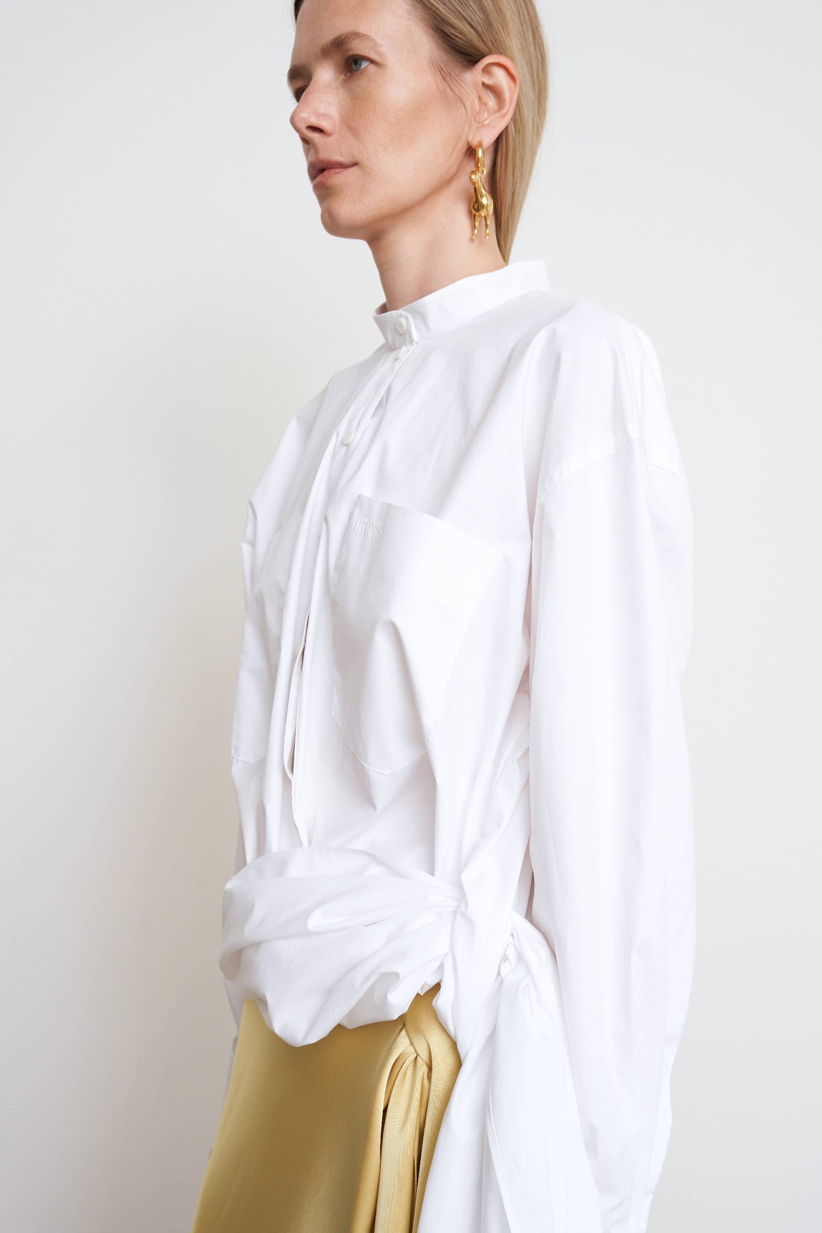 Блуза з бавовни з перекрученим поясом