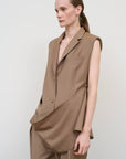 Wool Blend Deconstructed Vest with Scarf Detail in Beige 2