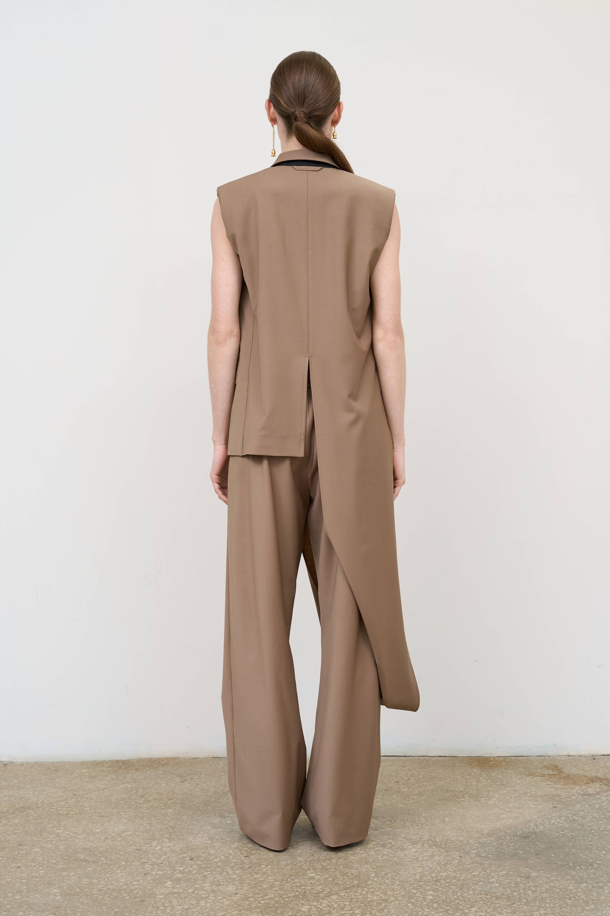 Wool Blend Deconstructed Vest with Scarf Detail in Beige 3