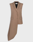 Wool Blend Deconstructed Vest with Scarf Detail in Beige
