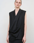 Wool Blend Deconstructed Vest with Scarf Detail in Black