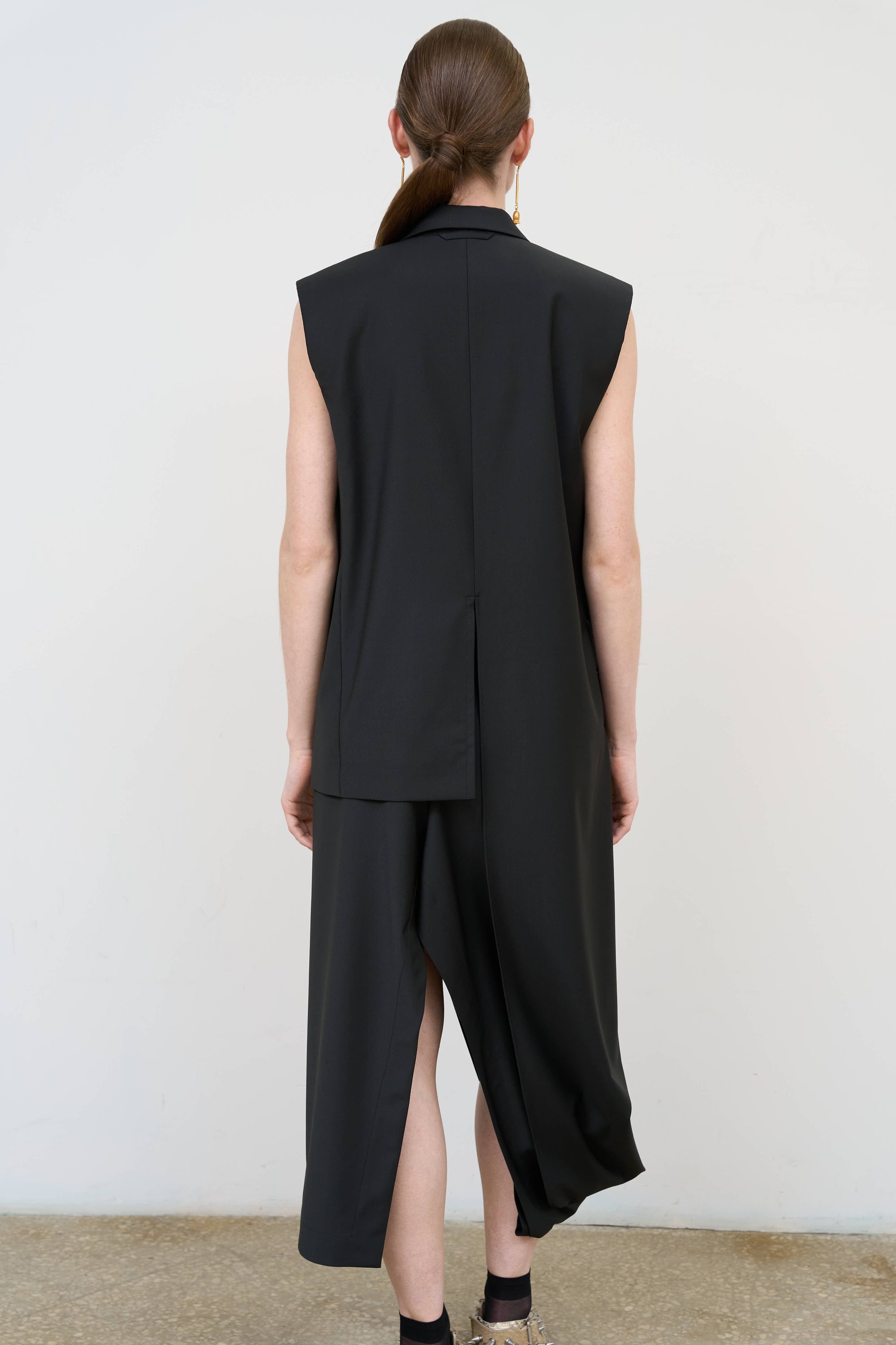 Wool Blend Deconstructed Vest with Scarf Detail in Black 1