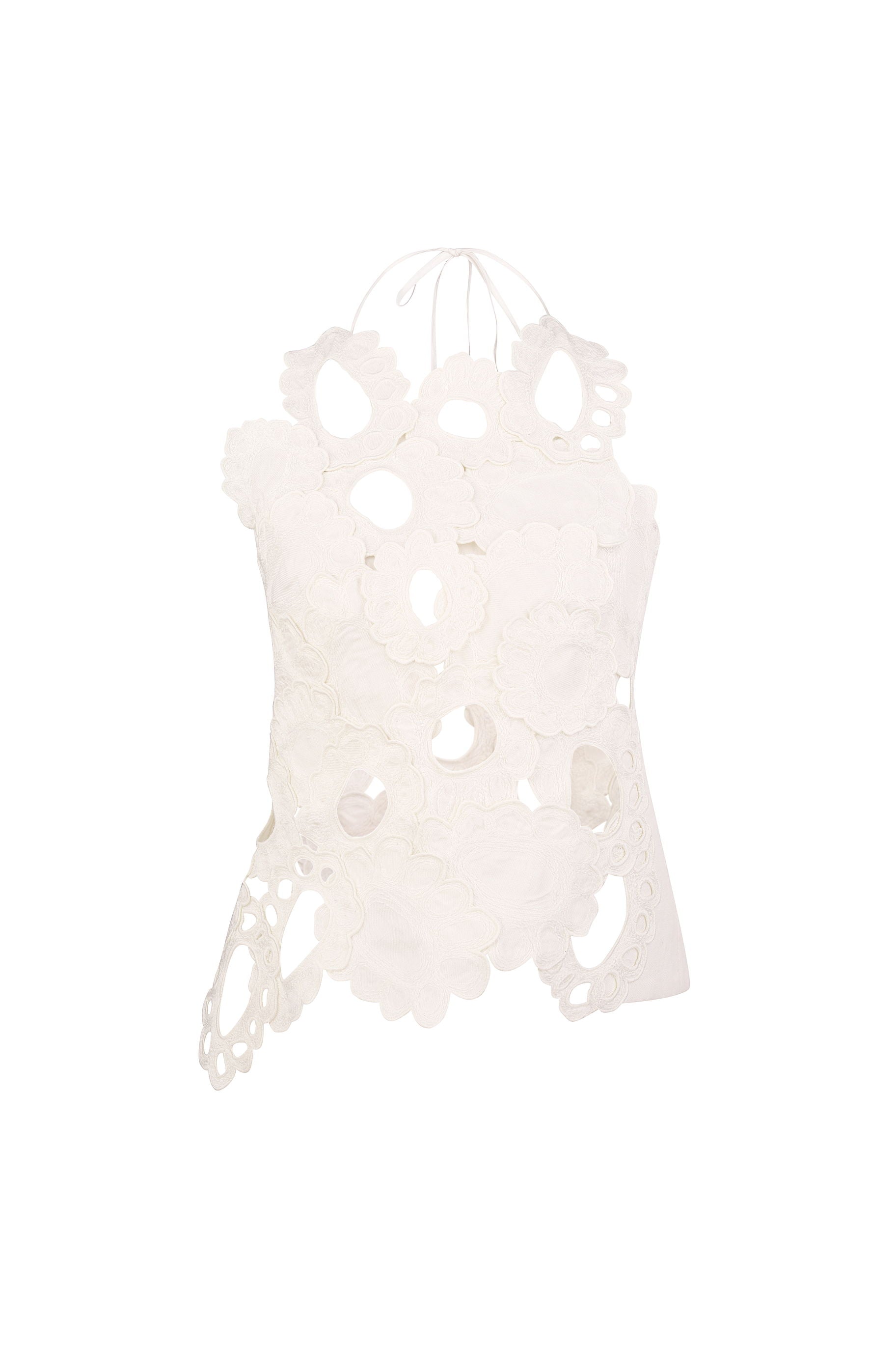 FLORAL-APPLIQUÉ BACKLESS TOP