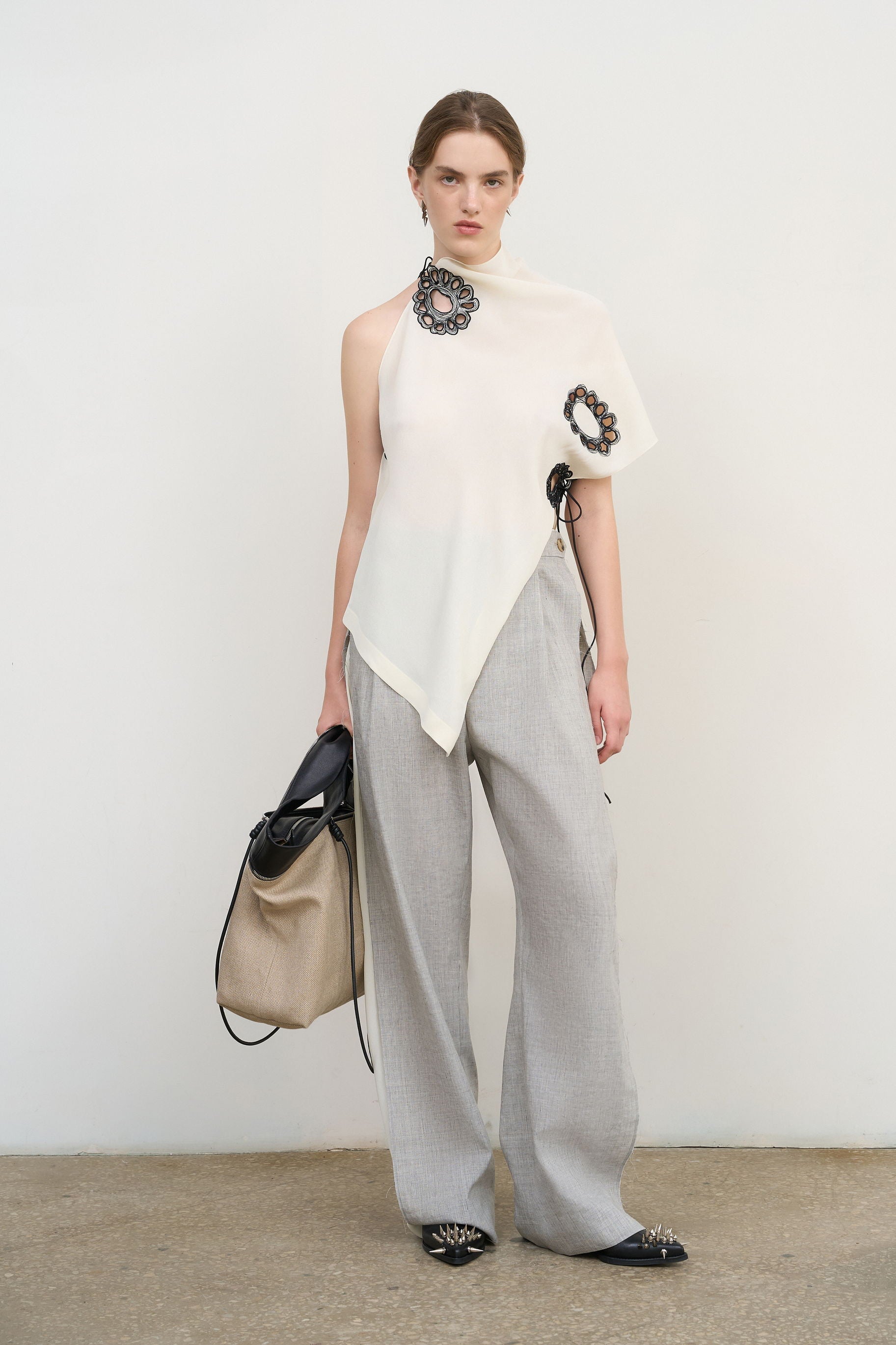 PANTS WITH FRAYED-EDGE SIDE STRIPES – Litkovska Ukraine