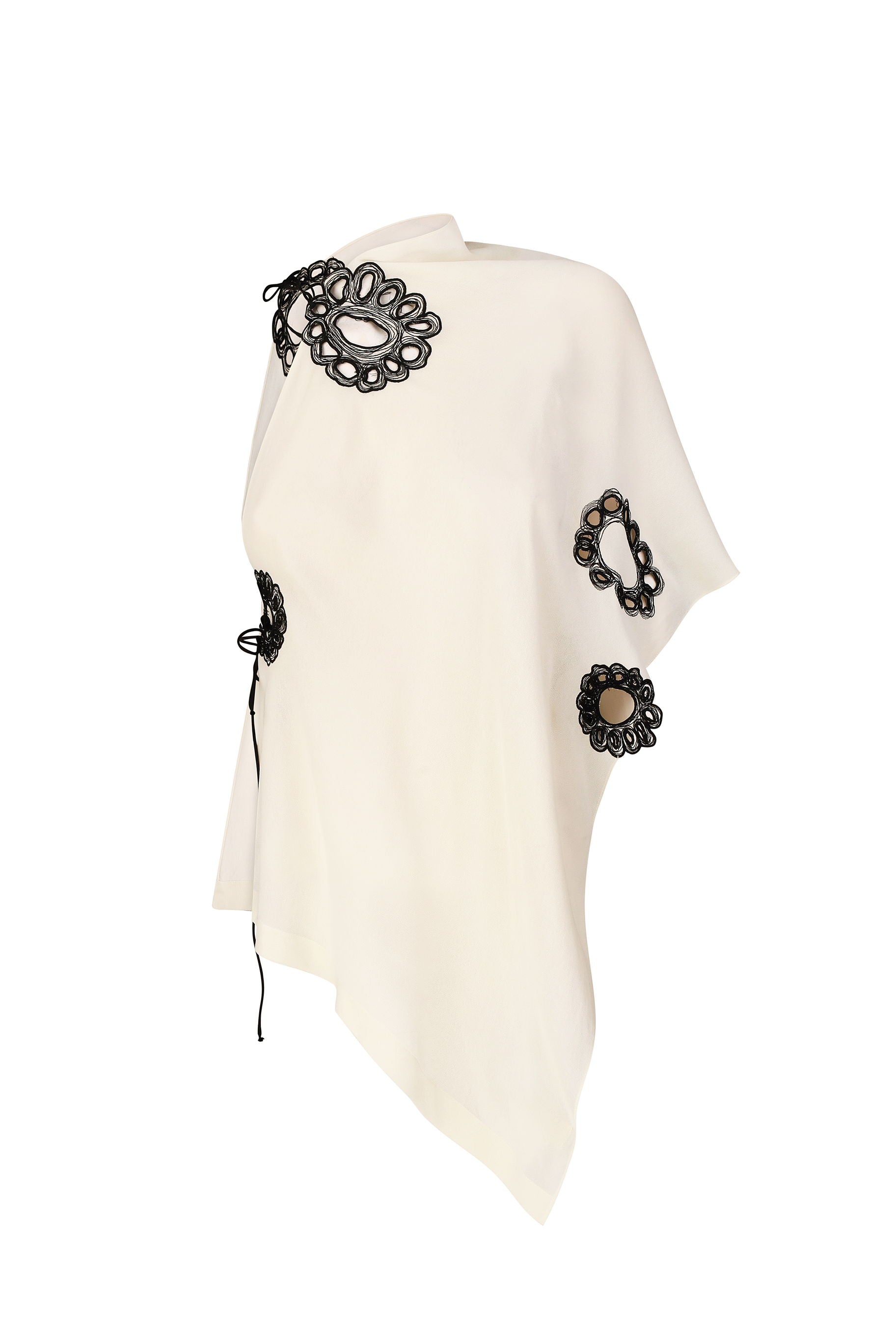 ASYMMETRIC EMBROIDERED HALTERNECK SCARF TOP