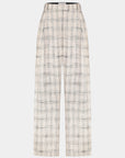 CHECKED PANTS WITH FRAYED-EDGE SIDE STRIPES