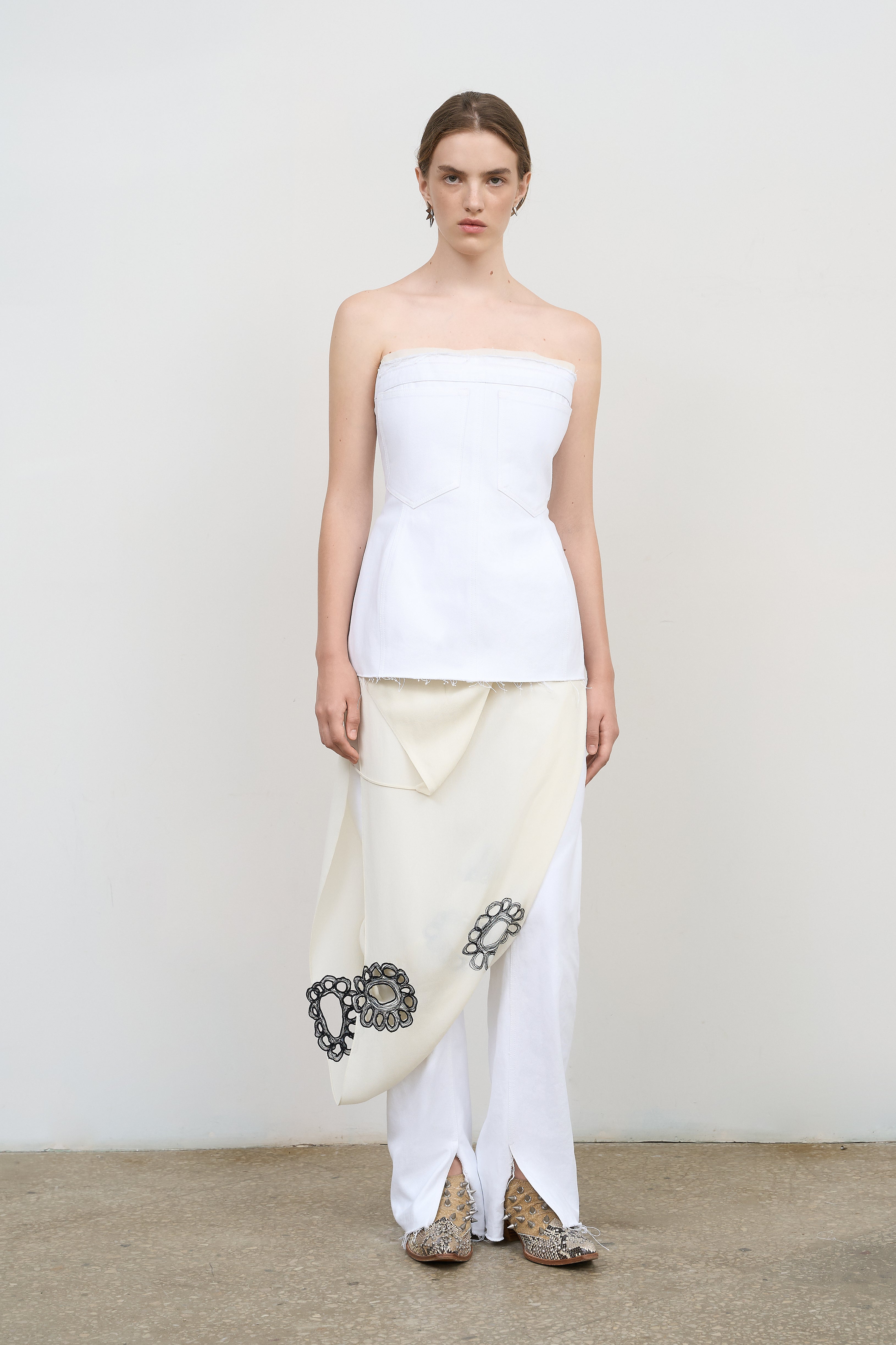 トップス RONEPARK Frill pocket bustier (white) TAILORED DENIM BUSTIER – Litkovska Ukraine