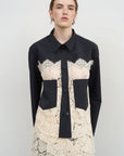 CROPPED WOOL BLEND JACKET WITH LACE PANELS