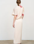 ASYMMETRIC EMBROIDERED HALTERNECK GOWN