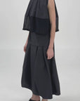 STRUCTURED MAXI DRESS WITH CHIFFON PANELS