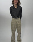 CHECKED PANTS WITH FRAYED-EDGE SIDE STRIPES